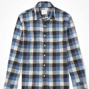 NWT AE Super Soft Everyday Button Up Shirt Blue Plaid XXXL